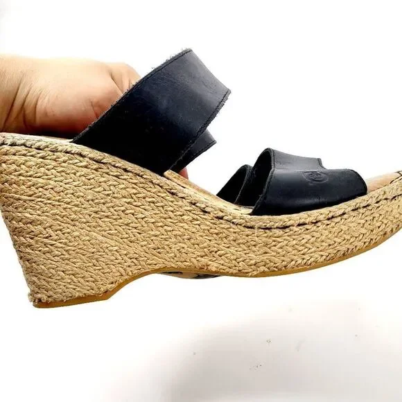 Born Black Leather Wedge sandals  size 9 - Picture 6 of 13